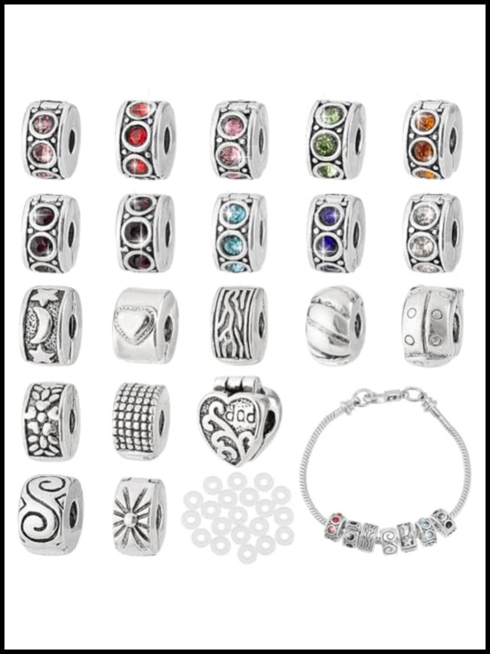 20 Pcs Clip Lock Bead Charms with Silicone O-Rings for Bracelet Making